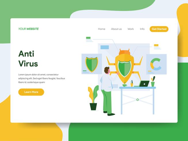 Landing page template of Anti Virus Illustration Concept. Modern Flat design concept of web page design for website and mobile website.Vector illustration vector