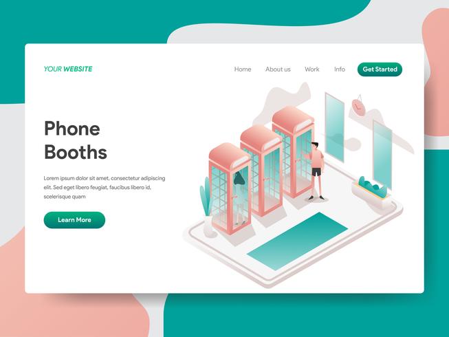 Landing page template of Phone Booth Illustration Concept. Isometric design concept of web page design for website and mobile website.Vector illustration vector