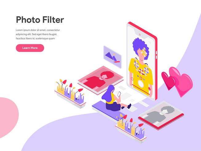 Landing page template of Photo Filter Isometric Illustration Concept. Isometric flat design concept of web page design for website and mobile website.Vector illustration vector