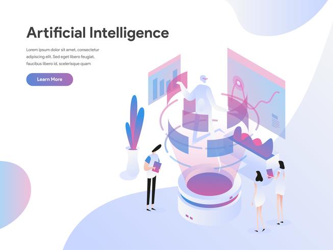 Landing page template of Artificial Intelligence Isometric Illustration Concept. Isometric flat design concept of web page design for website and mobile website.Vector illustration vector