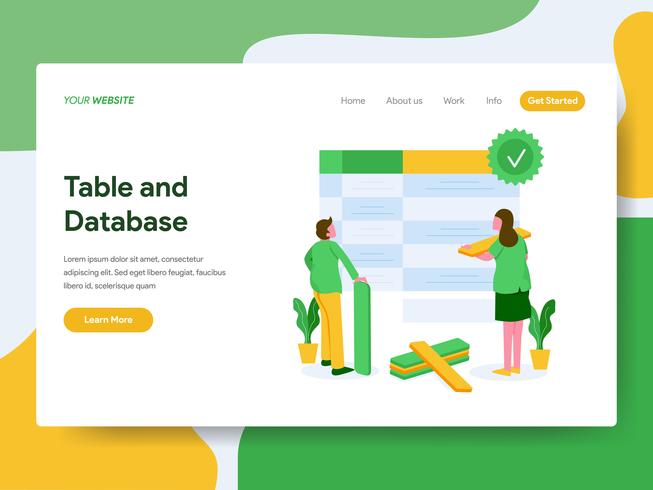 Landing page template of Table and Database Illustration Concept. Modern Flat design concept of web page design for website and mobile website.Vector illustration vector