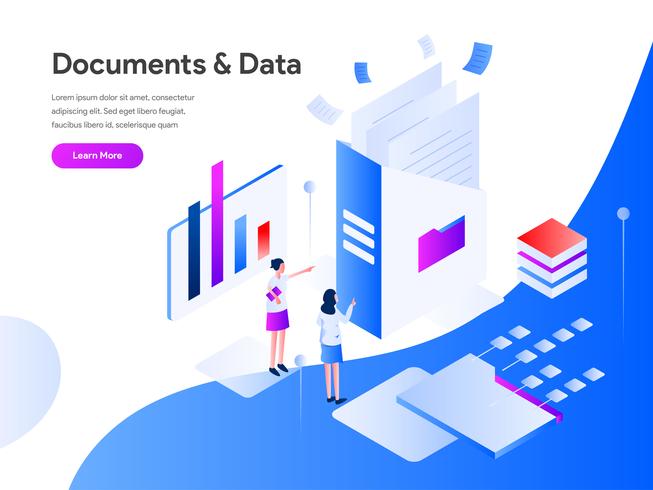 Documents and Data Isometric Illustration Concept. Modern flat design concept of web page design for website and mobile website.Vector illustration EPS 10 vector