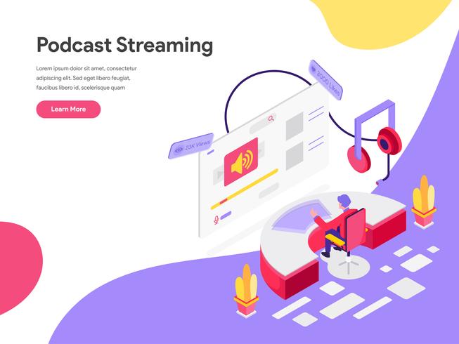 Landing page template of Podcast Streaming Isometric Illustration Concept. Isometric flat design concept of web page design for website and mobile website.Vector illustration vector