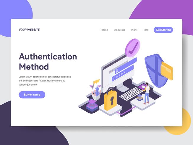 Landing page template of Online Shopping Authentication Method Illustration Concept. Isometric flat design concept of web page design for website and mobile website.Vector illustration vector