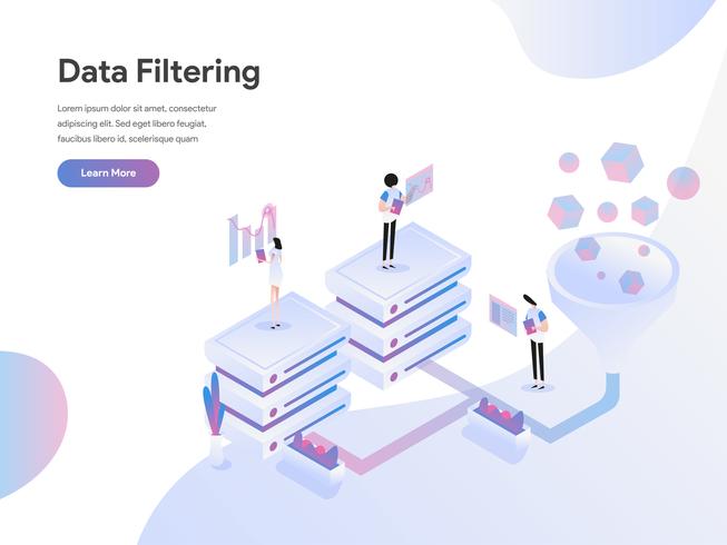 Landing page template of Data Filtering Isometric Illustration Concept. Flat design concept of web page design for website and mobile website.Vector illustration vector