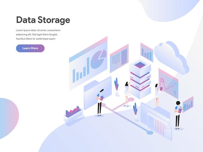 Plantilla de la página de aterrizaje del concepto isométrico del ejemplo del almacenamiento de datos. Concepto de diseño plano moderno de diseño de página web para sitio web y sitio web móvil. Ilustración de vector