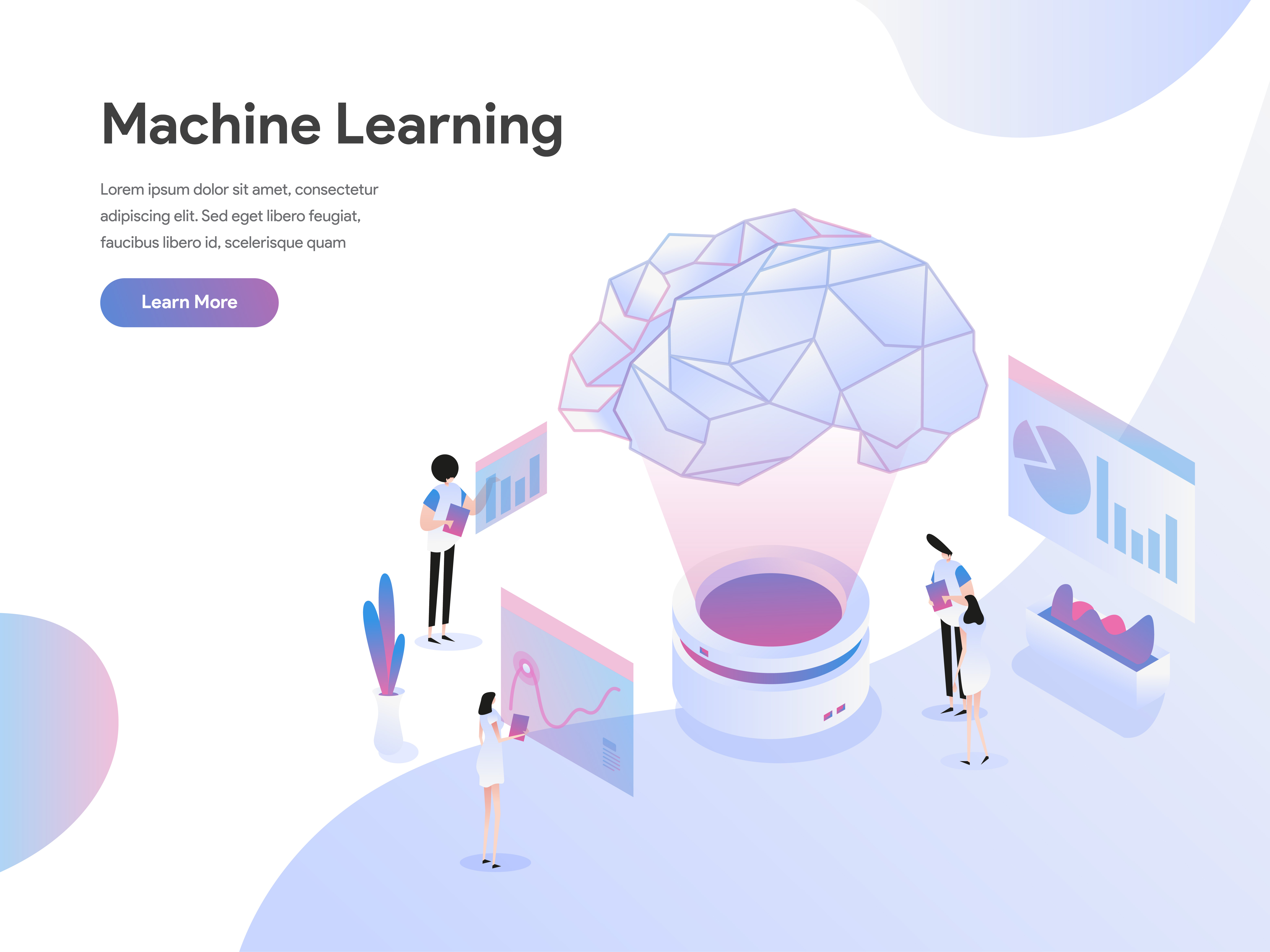Landing page template of Machine Learning Illustration Concept. Flat