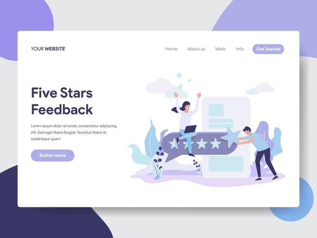 Landing page template of Five Stars Feedback Illustration Concept. Modern flat design concept of web page design for website and mobile website.Vector illustration vector