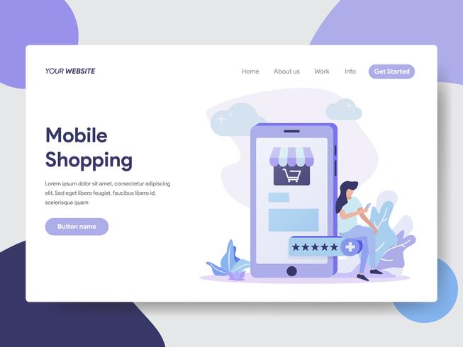 Landing page template of Woman on Mobile doing Online Shopping illustration Concept. Modern flat design concept of web page design for website and mobile website.Vector illustration vector