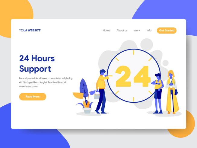 Landing page template of 24 Hours Live Support Illustration Concept. Modern flat design concept of web page design for website and mobile website.Vector illustration vector