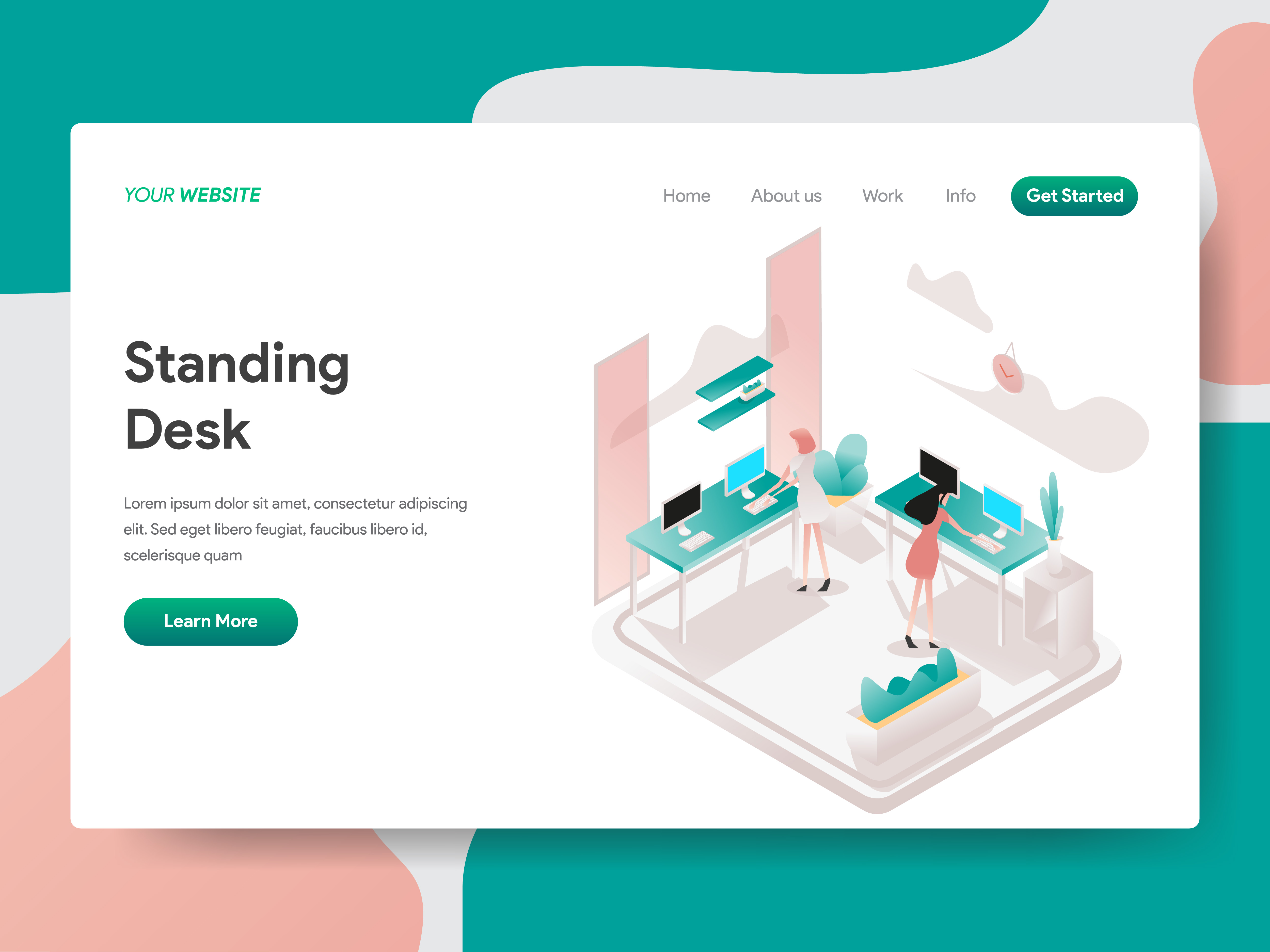 Landing page template of Standing Desk Illustration Concept. Isometric
