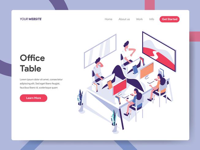 Landing page template of Office Table Illustration Concept. Isometric flat design concept of web page design for website and mobile website.Vector illustration EPS 10 vector