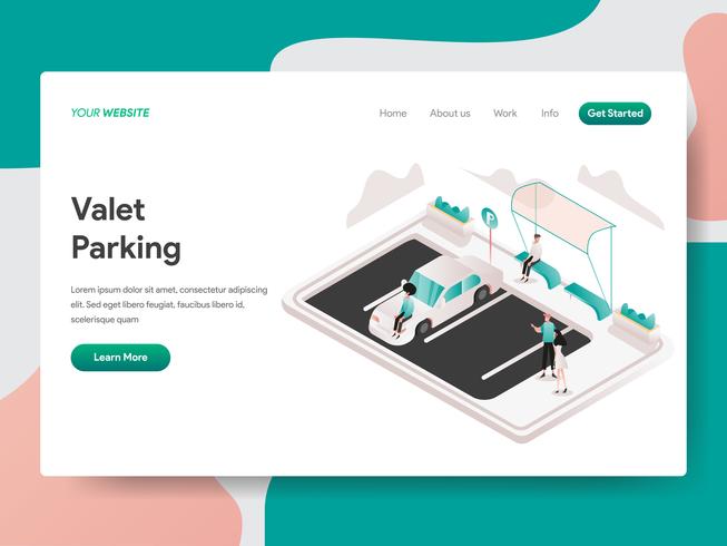 Landing page template of Valet Parking Illustration Concept. Isometric design concept of web page design for website and mobile website.Vector illustration vector