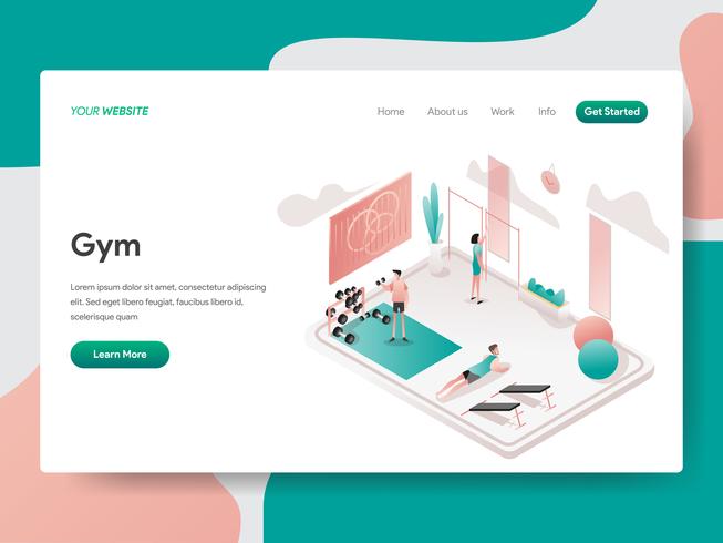 Landing page template of Gym Room Illustration Concept. Isometric design concept of web page design for website and mobile website.Vector illustration vector