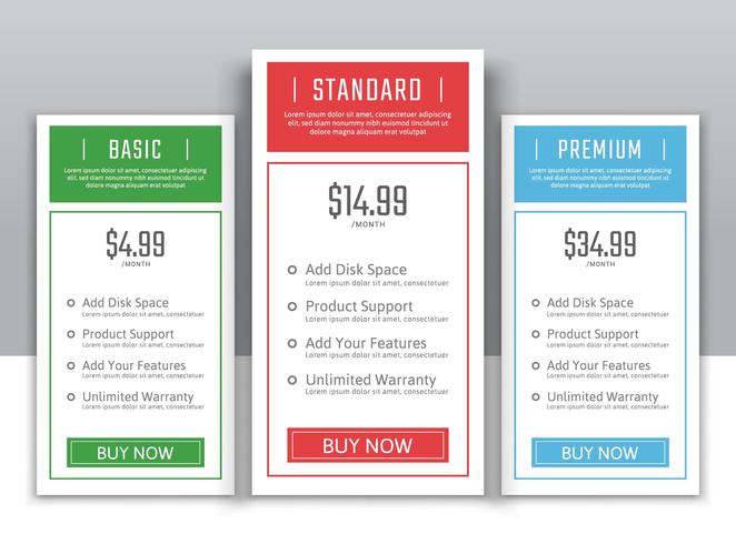 Pricing plans for websites and applications vector