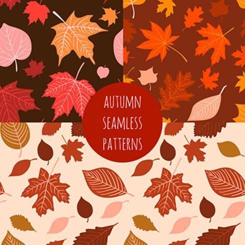 Set of vector hand drawn autumn seamless patterns