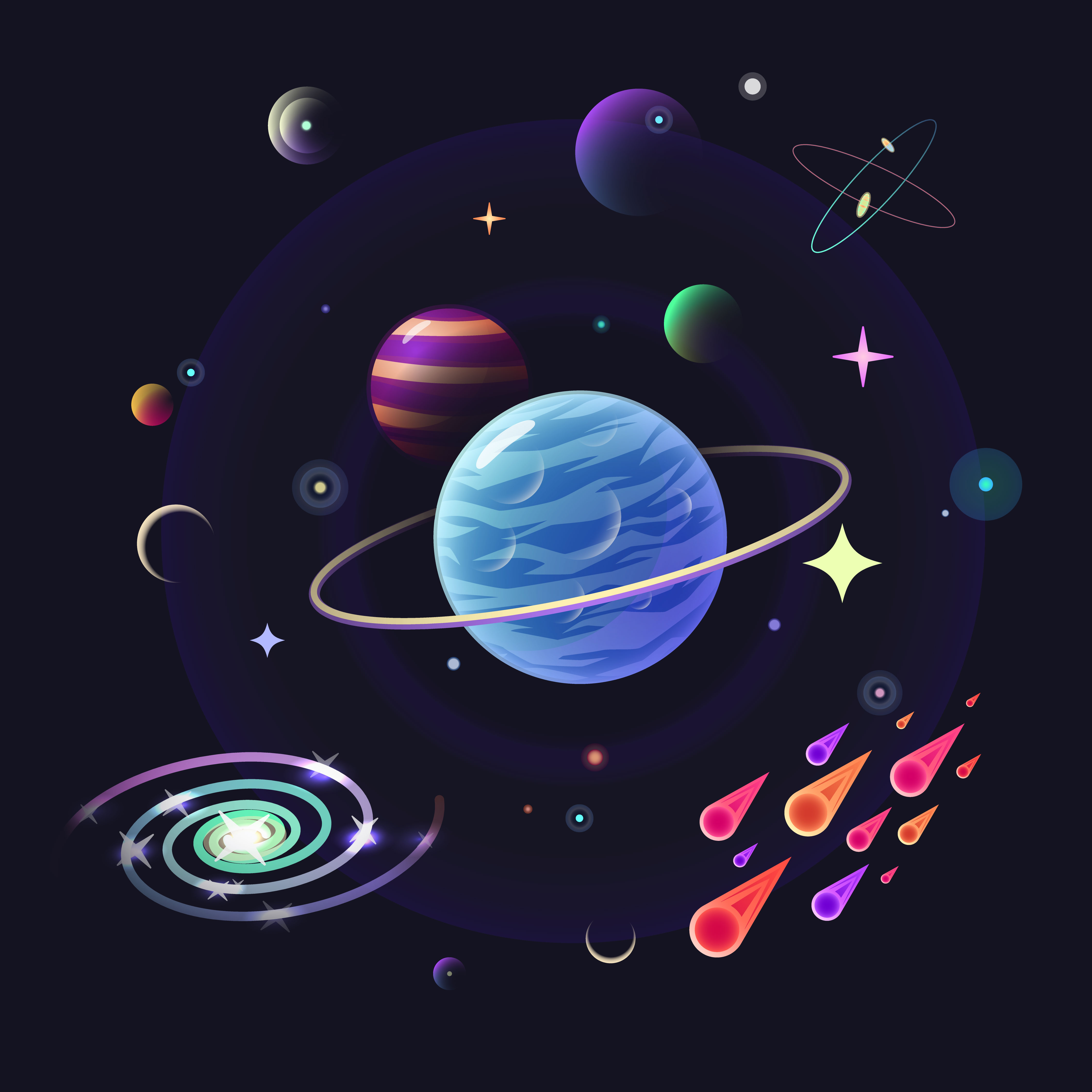 Space vector background with glossy planets, stars, comets 641227