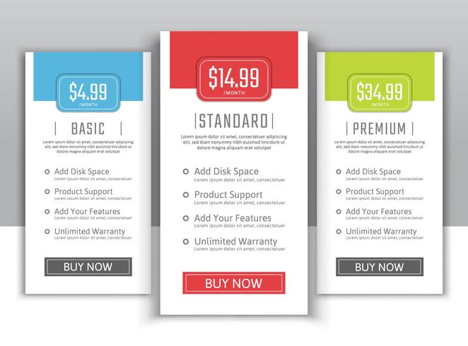 Pricing table vector