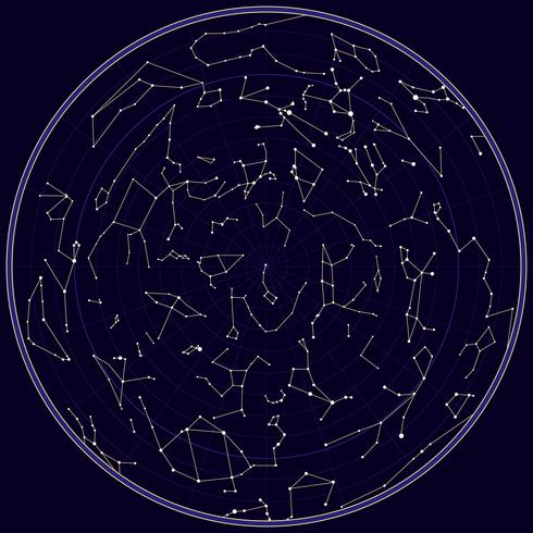 Vector map of southern sky with constellations