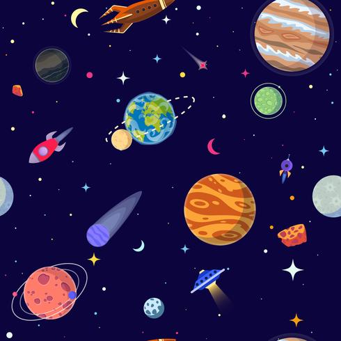 Sin patrón de los planetas en el espacio abierto. Estilo de dibujos animados de ilustración vectorial vector