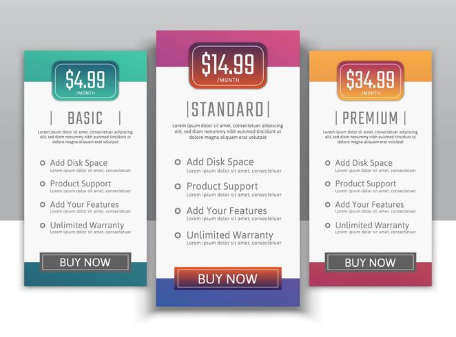 Pricing table vector