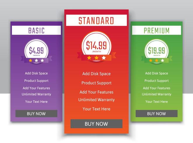 Pricing plans for websites and applications vector