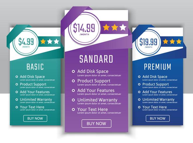 Pricing plans for websites and applications vector