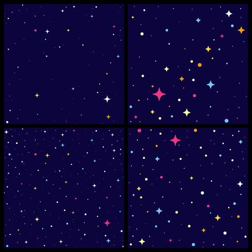 Set of night sky backround with bright stars, Vector flat style illustration