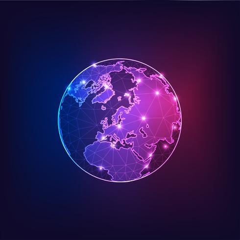 Europe on the Earth Globe view from space with continents outlines abstract background. vector