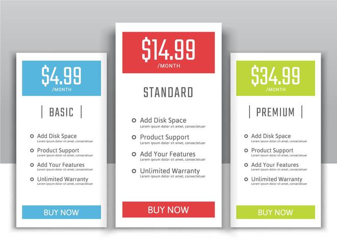 Pricing plans for websites and applications vector