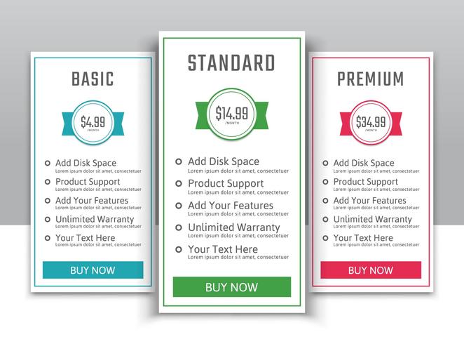 Pricing table  vector
