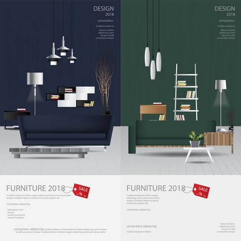 2 banner vertical muebles venta diseño plantilla Vector Illustration