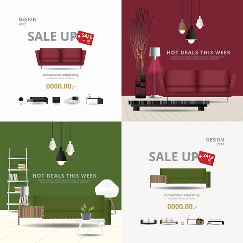 2 banner muebles venta diseño plantilla vector illustration