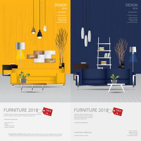 2 banner vertical muebles venta diseño plantilla Vector Illustration