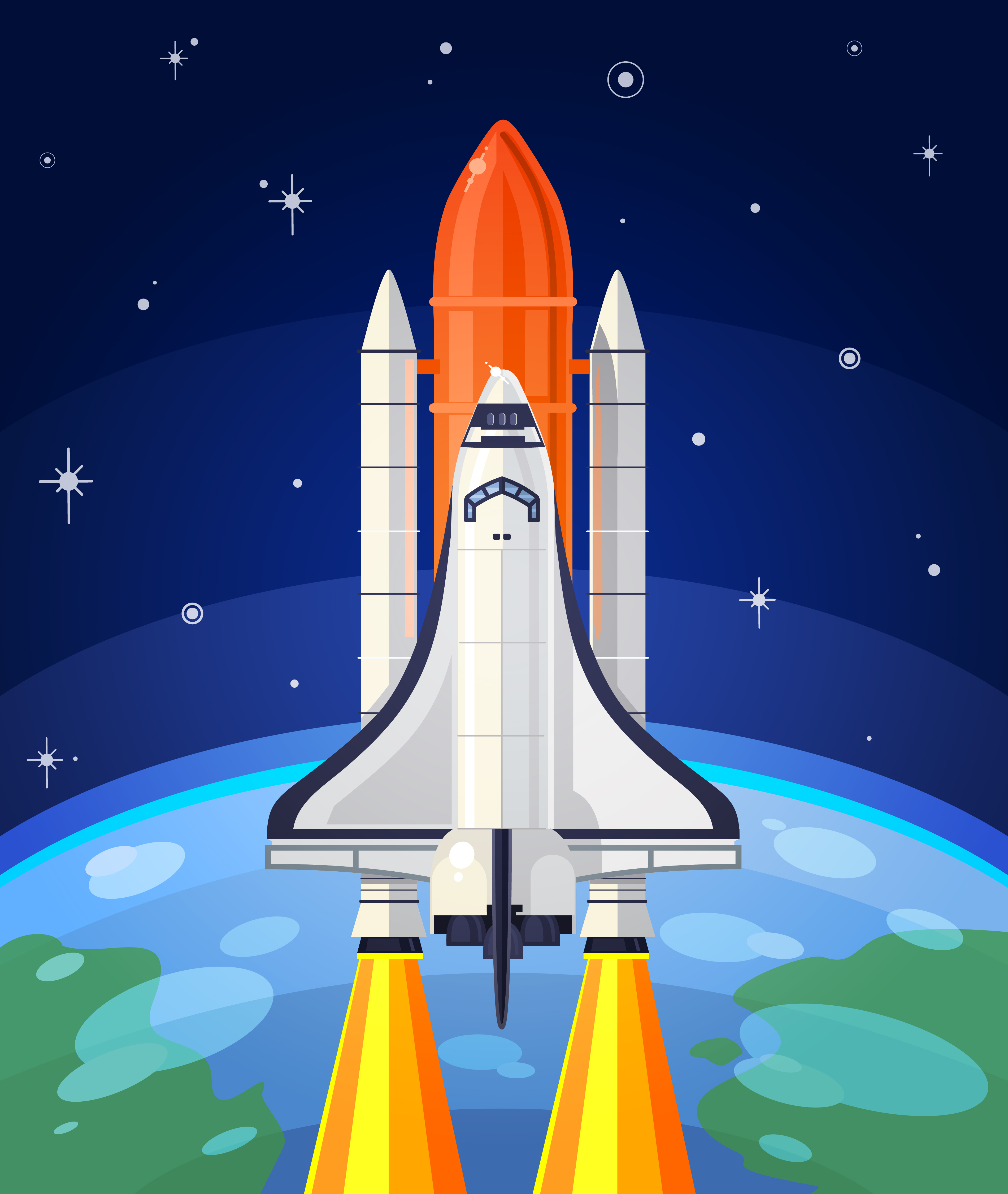 Vector illustration of a space rocket launch. Download