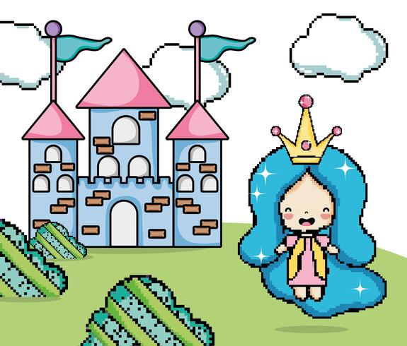 Pixelated videogame fantasy scenery vector