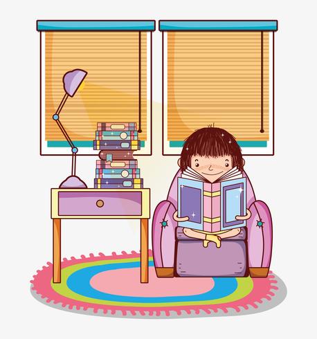 Chica con libros de dibujos animados vector