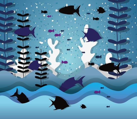 Paper art undersea vector
