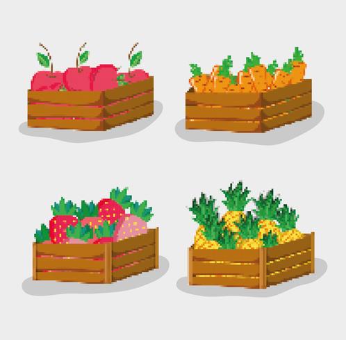 Conjunto de alimentos naturales pixelados. vector