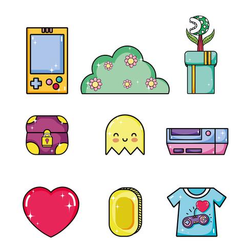 Set of retro videogames items vector