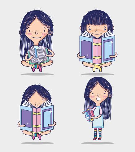 Girl and books vector