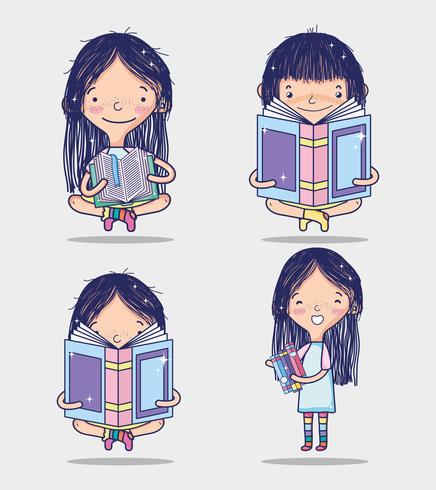 Niña y libros vector