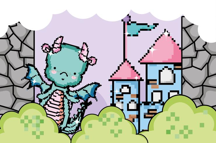 Cute pixelated videogame fantasy scenery vector