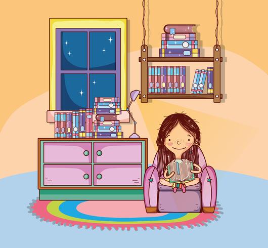 Chica con libros de dibujos animados vector