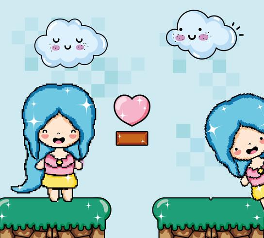 Cute pixelated videogame fantasy scenery vector