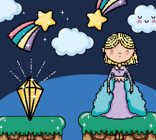 Cute pixelated videogame fantasy scenery vector