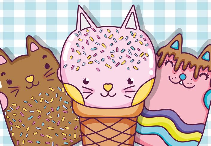 Gatos y helados vector