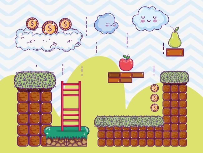 Pixelated retro videogame scenery vector