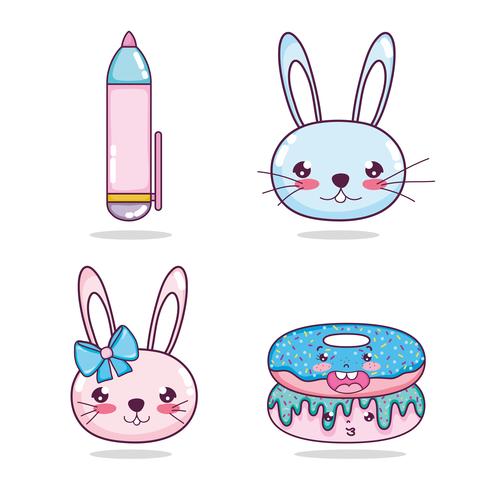 Conjunto de dibujos animados kawaii vector