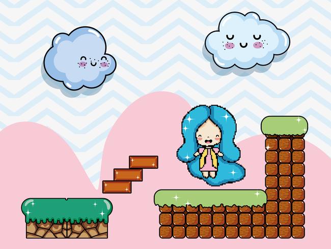 Cute pixelated videogame fantasy scenery vector